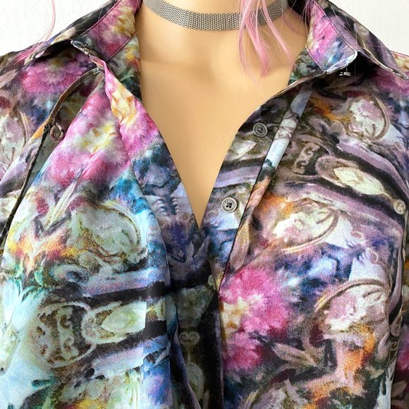 Blouse with Ruffles Jabot Blouse Designer Top RACHEL ROY Artsy Bohemian Unique S - Picture 4 of 10